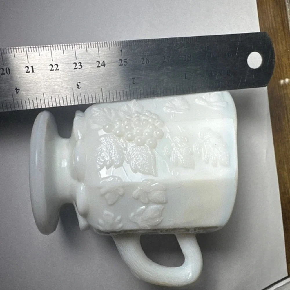 Westmoreland Milk Glass Creamer. Pitcher with Embossed Leaves and Grapes Pattern
